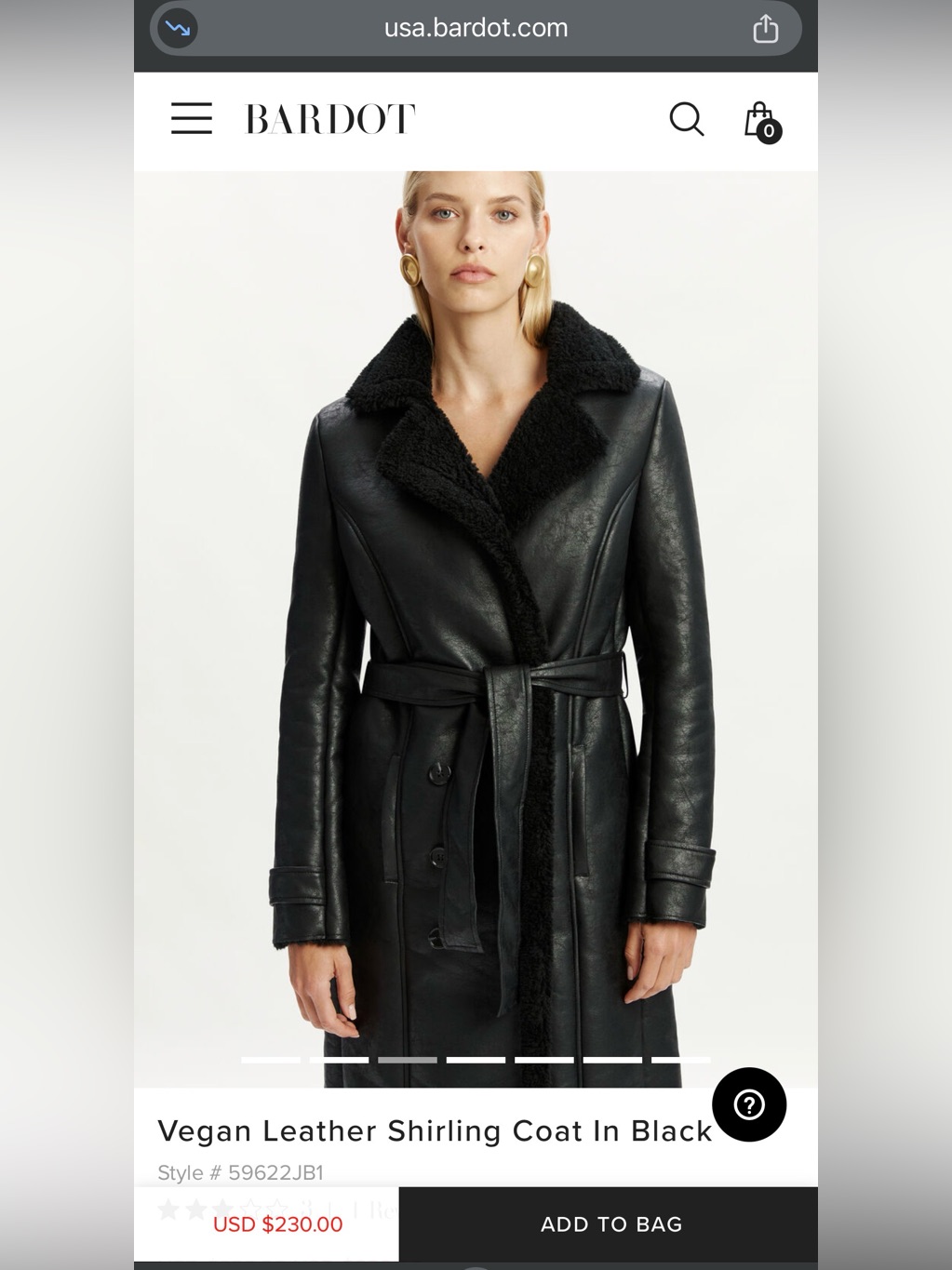 Bardot Black Vegan Leather Shirling Coat With Belt